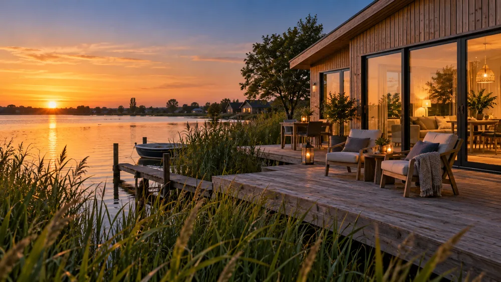 Illustratie van recreatiewoningen in het groen